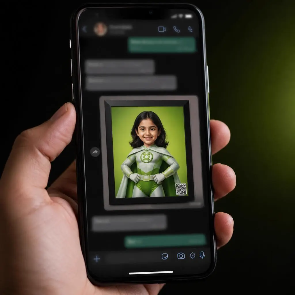 WhatsApp chat where a parent shares the delivered framed hero poster on the wall